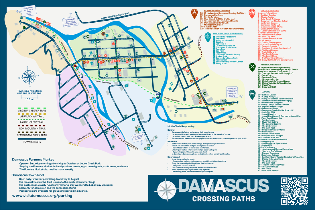 Map of downtown Damascus Virginia businesses