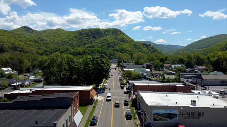 View of the mountains surrounding downtown Damascus Virginia